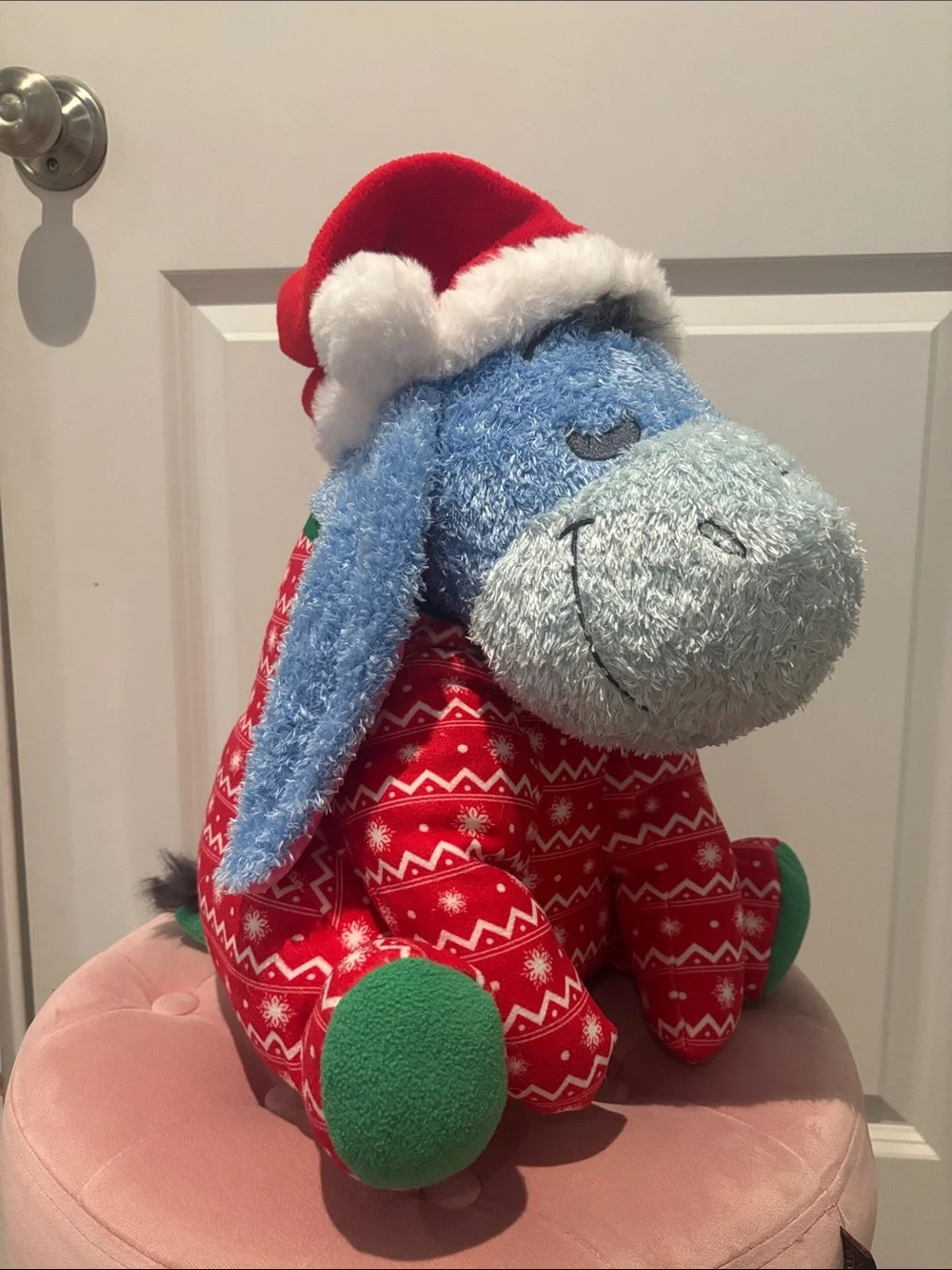 Disney Eeyore Weighted Holiday Plush - Blue, Red & Green